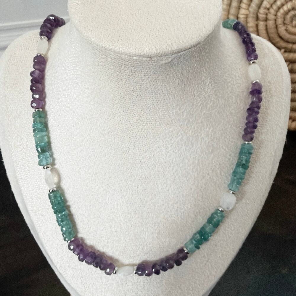 Second Bloom Studio Artisan Apatite Amethyst Moonstone Necklace 18.5" Magnetic